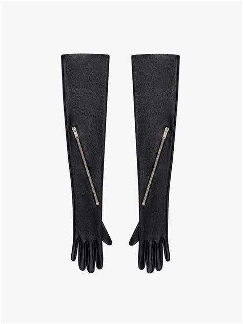 Voyou long zipped gloves in leather 